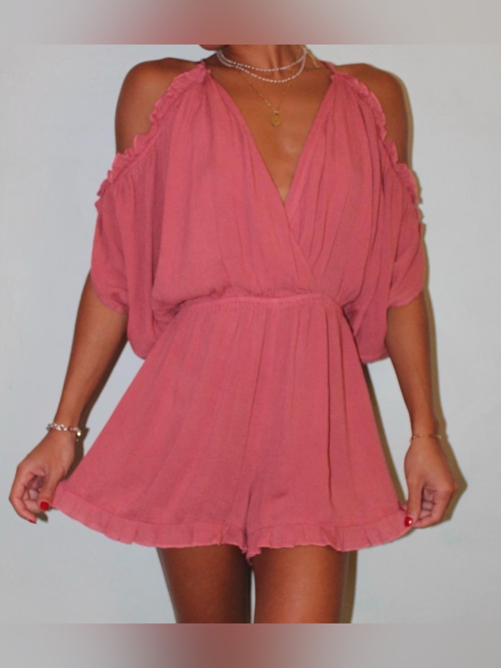 NWT Topshop Cold Shoulder Dusty Rose Ruffle Playsuit/Romper, Size S